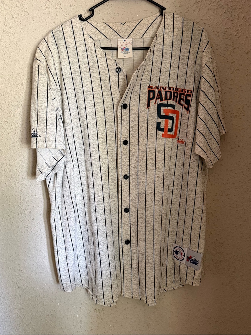 Vintage Majestic San Diego Padres Pinstripe Button Front Baseball Jersey XL USA